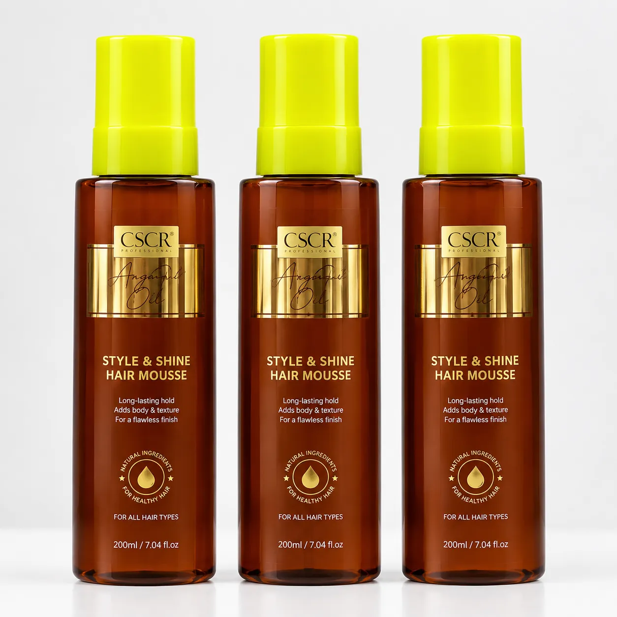 CSCR Professional Argan Oil Style and Shine Hair Mousse Lasting Hold Adds Body and Texture Natural Ingredients For All Hair Types