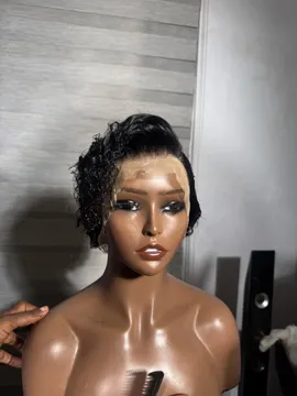 13by4 short pixie curls 💯human hair, very soft. Can be bleached dyed and permed.