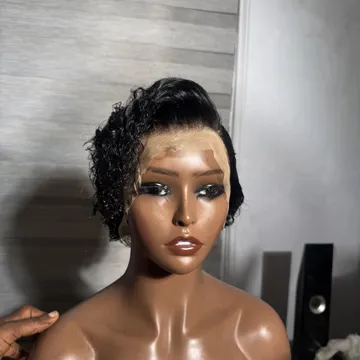 13by4 short pixie curls 💯human hair, very soft. Can be bleached dyed and permed.
