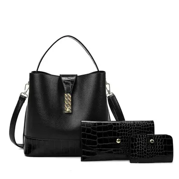 Black 3 In 1 Textured Bucket Bag