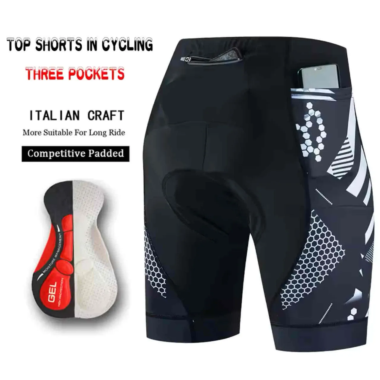 Three Pockets Breathable Men Cycling Shorts Shockproof Mountain Bike