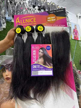 Allnice Remy Human Hair Extensions 16 Inch Straight Bleachable Dyeable Permable