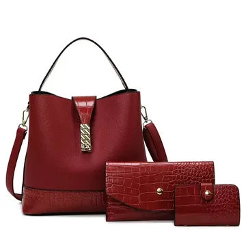Red Wine 3 In 1 Textured Bucket Bag