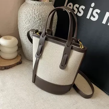 Coffee Brown & Beige Midi Bucket Bag