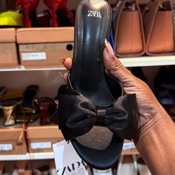 ZARA 3.5 Inch Black Bow Slipper Heel 3.5ZBBSH