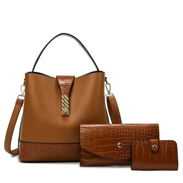 Brown 3 In 1 Textured Bucket Bag