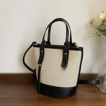 Black & Beige Midi Bucket Bag