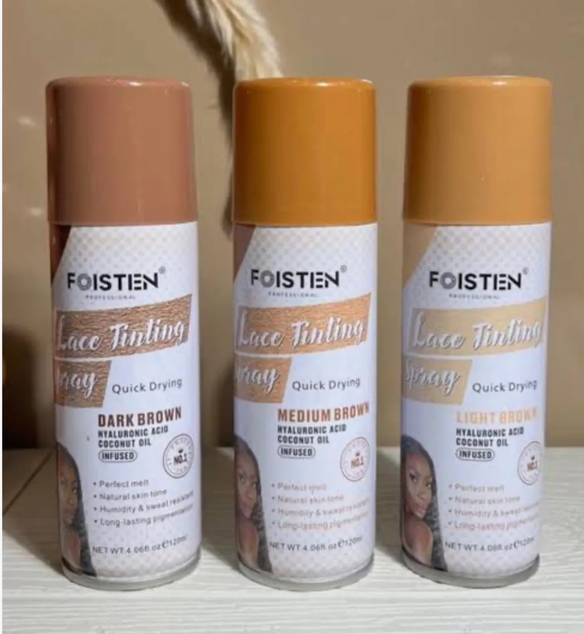 FOISTEN Lace Tinting Spray Quick Drying Brown Shades Hyaluronic Acid Coconut Oil Infused Wig Lace Colorant 4.06 fl oz